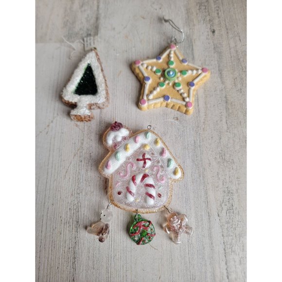 Glitter cannon falls gingerbread house Cookie Tree star set ornament Xmas - Picture 1 of 8